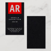 Carte De Visite Premium Noir Rouge tendance Monogram Plain (Devant / Derrière)