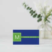 Carte De Visite Préparation Monogramme Bleu Marine et Vert Profess (Debout devant)