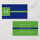 Carte De Visite Préparation Monogramme Bleu Marine et Vert Profess (Devant / Derrière)