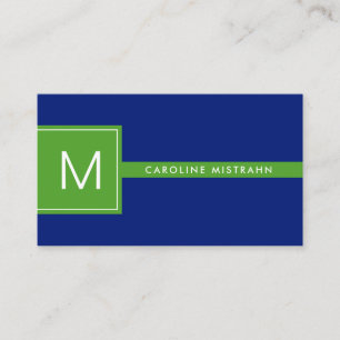 Carte De Visite Préparation Monogramme Bleu Marine et Vert Profess