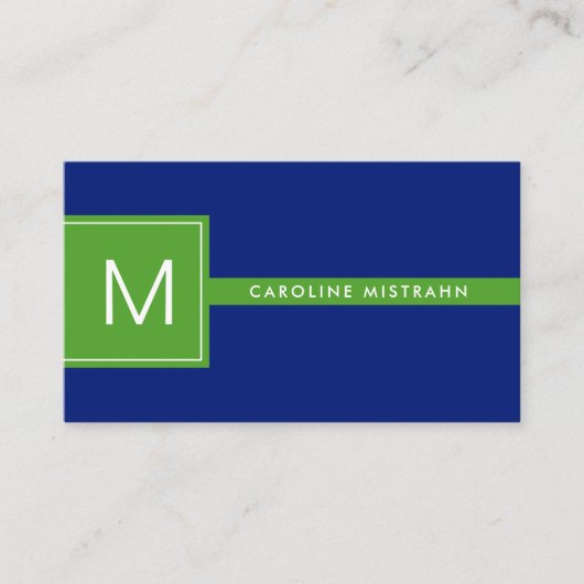 Carte De Visite Préparation Monogramme Bleu Marine et Vert Profess (Devant)