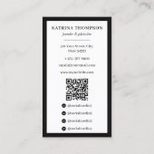 Carte De Visite Preppy Black White Stripes Bakery Logo QR Code (Dos)