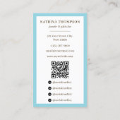 Carte De Visite Preppy Brown & Blue Stripes Bakery Logo QR Code (Dos)