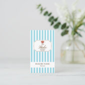 Carte De Visite Preppy Brown & Blue Stripes Bakery Logo QR Code (Debout devant)