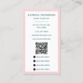 Carte De Visite Preppy Green & Pink Stripes Bakery Logo QR Code (Dos)
