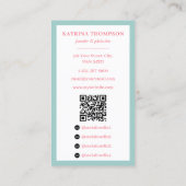 Carte De Visite Preppy Green & Pink Stripes Bakery Logo QR Code (Dos)