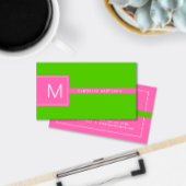 Carte De Visite Preppy Monogram Rose et Lime Green Professionnel