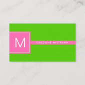 Carte De Visite Preppy Monogram Rose et Lime Green Professionnel (Devant)