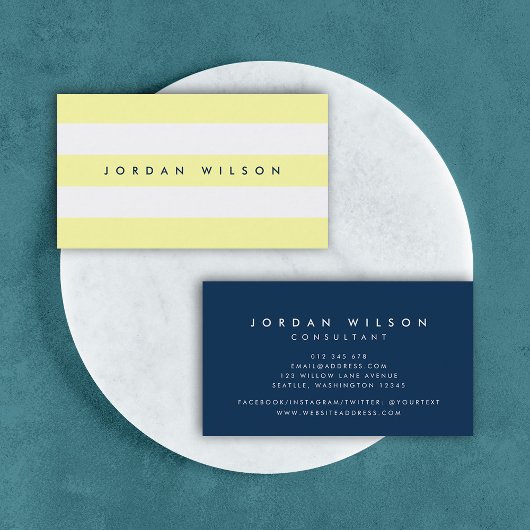 Carte De Visite Preppy Pastel Jaune et Blancs Bleu