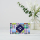 Carte De Visite Preppy Patchwork Madras Navy Quatrefoil Monogramme (Debout devant)