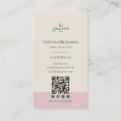 Carte De Visite Preppy Pink Stripes Green Bakery Logo QR Code  (Dos)