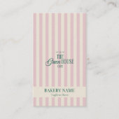 Carte De Visite Preppy Pink Stripes Green Bakery Logo QR Code  (Devant)