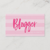 Carte De Visite Preppy Pink Stripes Script Blogger Social Media (Devant)