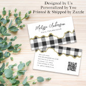 Carte De Visite Preppy Plaid Black White Gold Parties scintillant 