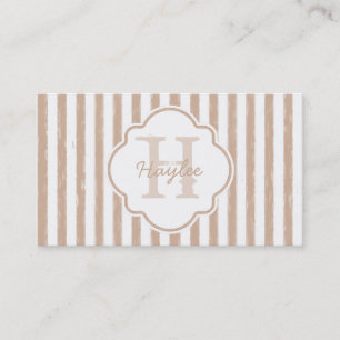 Carte De Visite Preppy Tan Peint Stripes Monogramme et nom