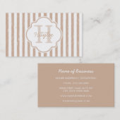 Carte De Visite Preppy Tan Peint Stripes Monogramme et nom (Devant / Derrière)