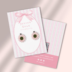 Carte De Visite Présentoir de bijoux à rayures préppy Coquette ros