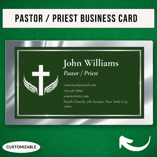 Carte De Visite Prêtre Pasteur de l'Église Silver Green