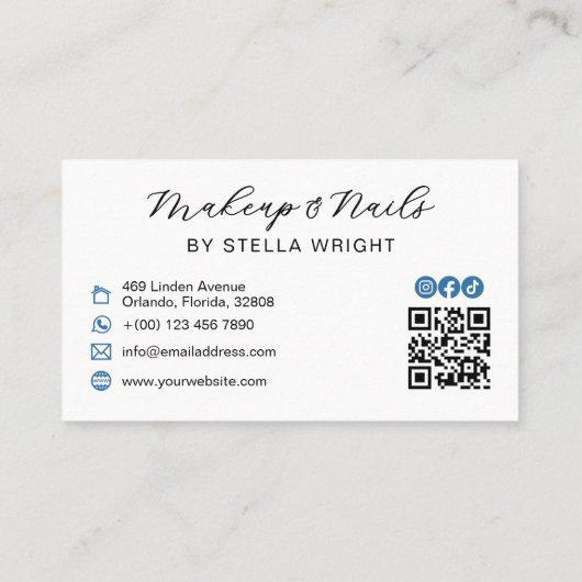 Carte De Visite Pretty Blue Bow Beauty QR Code (Dos)