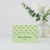 Carte De Visite Pretty Girly Feminine Green Bow Stripe Pattern (Debout devant)