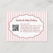 Carte De Visite Pretty Girly Feminine Pink Red Bow Stripe Pattern (Dos)