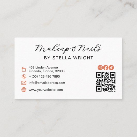Carte De Visite Pretty Orange Bow Beauty QR Code (Dos)
