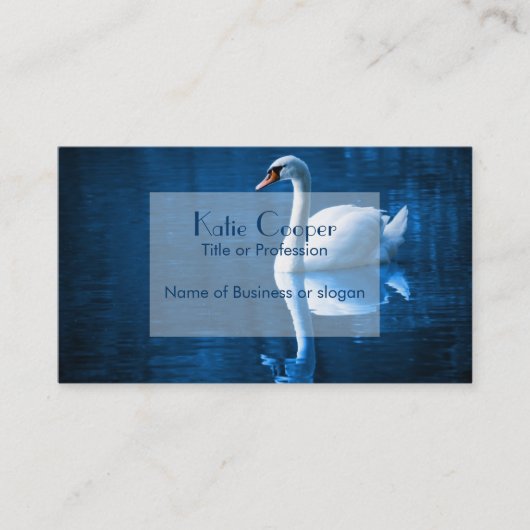 Carte De Visite Pretty white swan floating on blue lake (Devant)