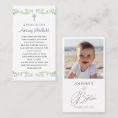 Carte De Visite Prière Baptême de Croix Vert Bleue Florale (Devant / Derrière)