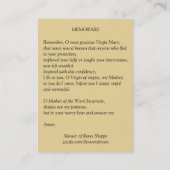Carte De Visite Prière bénie de Memorare d'anges de Vierge Marie (Dos)