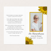 Carte De Visite Prière commémorative des fleurs de tournesol (Extérieur déplié)