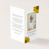 Carte De Visite Prière commémorative des fleurs de tournesol (Extérieur)