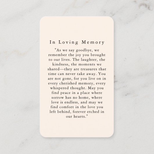 Carte De Visite Prière commémorative funéraire "Pour toujours dans (Dos)