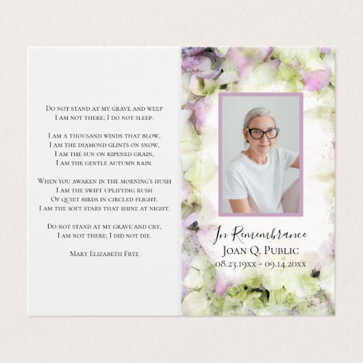 Carte De Visite Prière commémorative presque rose Hydrangea (Extérieur déplié)