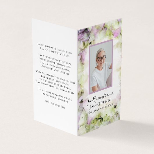 Carte De Visite Prière commémorative presque rose Hydrangea (Extérieur)