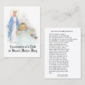 Carte De Visite Prière de consécration catholique de l'enfant à Ma (Devant / Derrière)