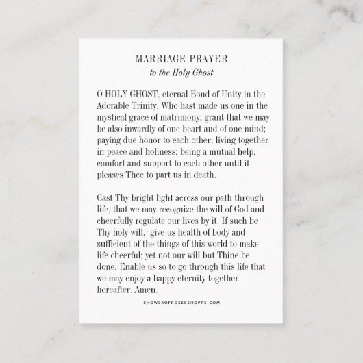 Carte De Visite Prière de mariage catholique au Saint-Esprit (Espr (Dos)
