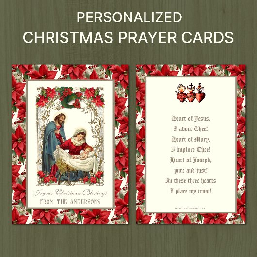 Carte De Visite Prière de Noël catholique Trois Coeurs
