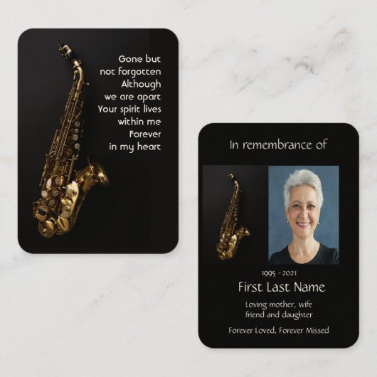 Carte De Visite Prière de photo commémorative Saxaphone Jazz Music (Devant / Derrière)