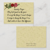 Carte De Visite Prière de sérénité avec la dentelle et les roses (Devant / Derrière)