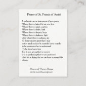 Carte De Visite Prière de St Francis d'Assisi saint (Dos)