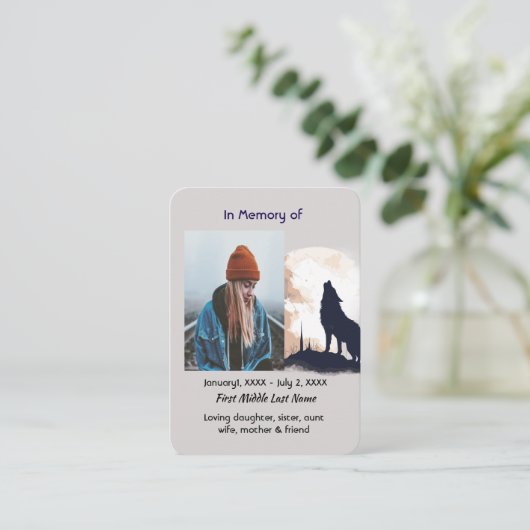 Carte De Visite Prière du Mémorial chrétien Loup solitaire Howling (Debout devant)