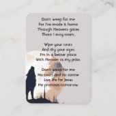 Carte De Visite Prière du Mémorial chrétien Loup solitaire Howling (Dos)