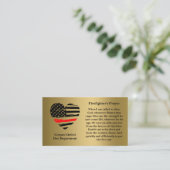 Carte De Visite Prière du pompier sur l'Arrière - plan d'or (Debout devant)