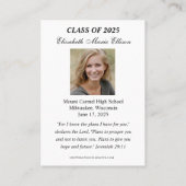 Carte De Visite Prière du Souvenir de l'obtention du diplôme du Sa (Dos)