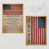 Carte De Visite Prière d'un soldat Drapeau américain Militaire (Devant / Derrière)