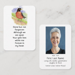 Carte De Visite Prière photo commémorative Aquarelle Robin Jardin 