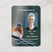 Carte De Visite Prière photo commémorative Bluebird Garden Bird (Dos)