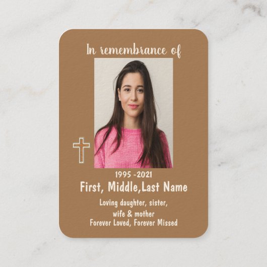 Carte De Visite Prière photo commémorative Croix chrétienne simple (Dos)