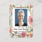 Carte De Visite Prière photo commémorative Jardin des colibris (Dos)