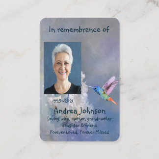 Carte De Visite Prière Photo Memorial Hummingbird White Flowers Bu